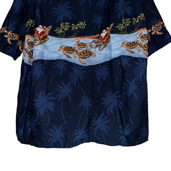 Vtg Pacific Legend Santa Hawaiian Shirt Mens 3XL Mele Kalikimaka Turtle Holiday - Picture 8 of 9